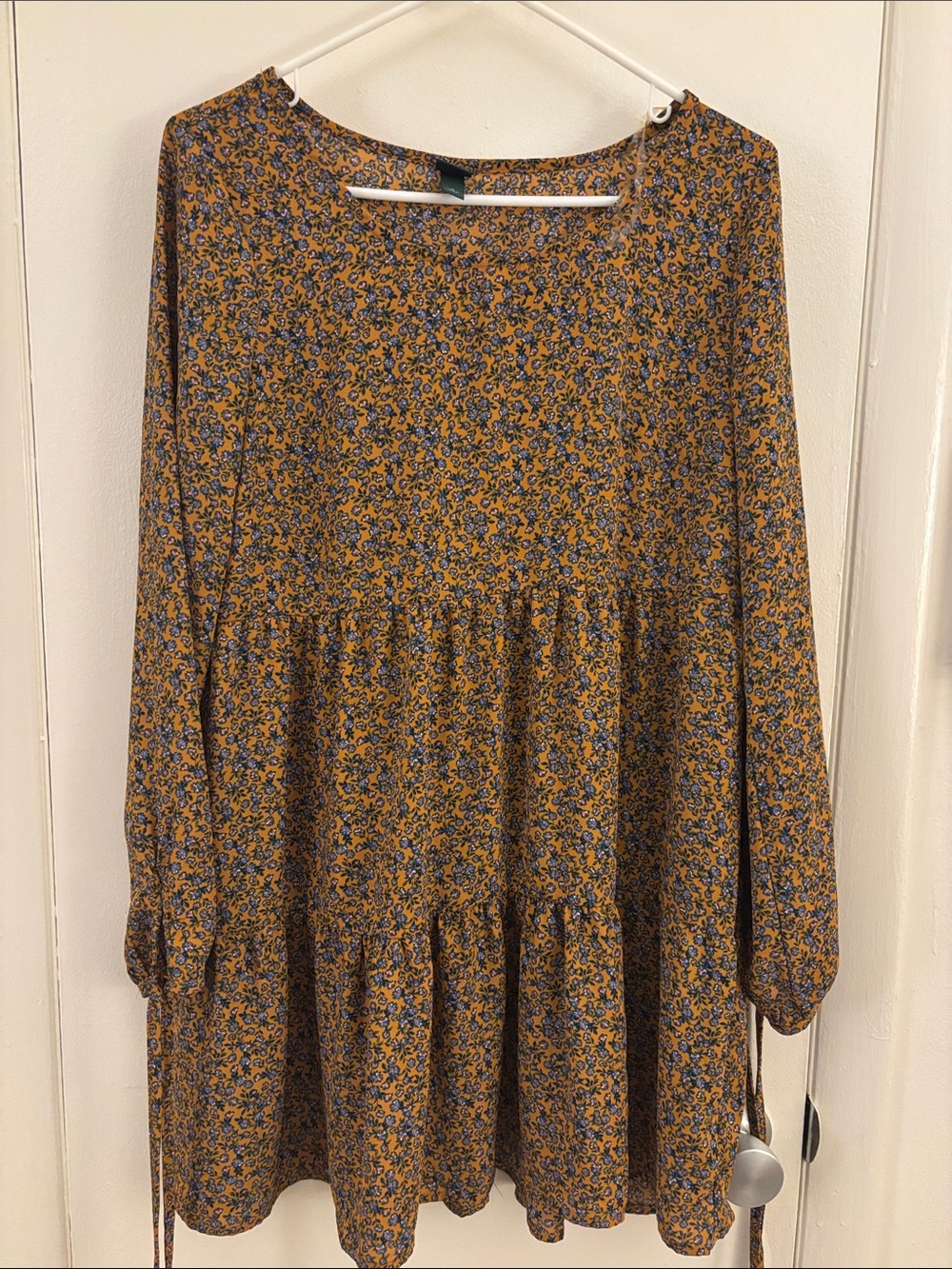 wild fable Mustard Floral Fall Dress with Blue Print